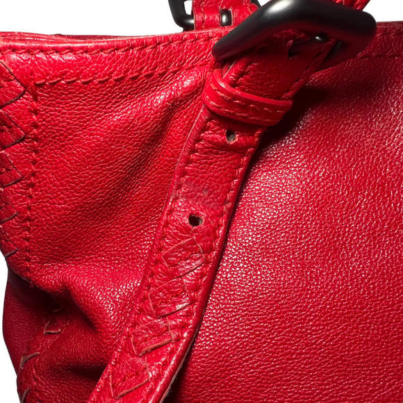Bottega Veneta Shopper Tote Bag Red Leather Intrecciato Trim w/Adjustable Straps - Picture 4 of 12